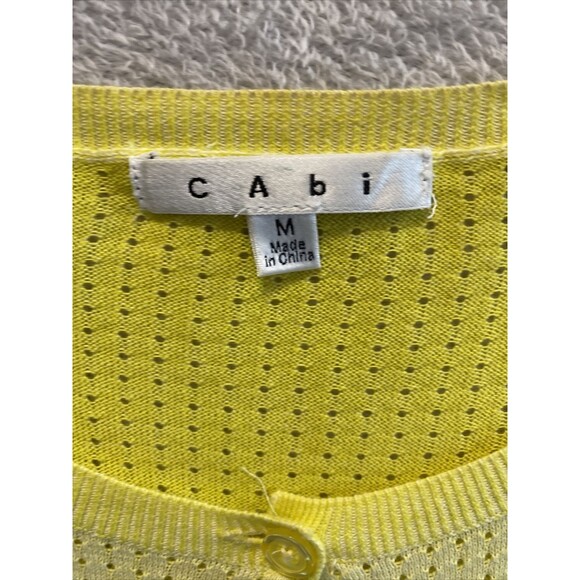 Cabi Sweater Women's Medium Open Knit Cardigan Sweater Style 706 Yellow Button - Picture 2 of 9